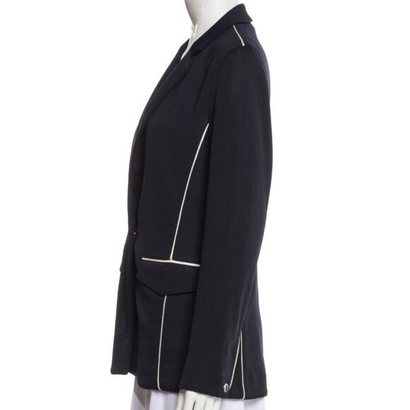 Rag & Bone Sandrine Navy Blue Knit White Piped Sporty Slim Blazer 8 $550 - Picture 6 of 10